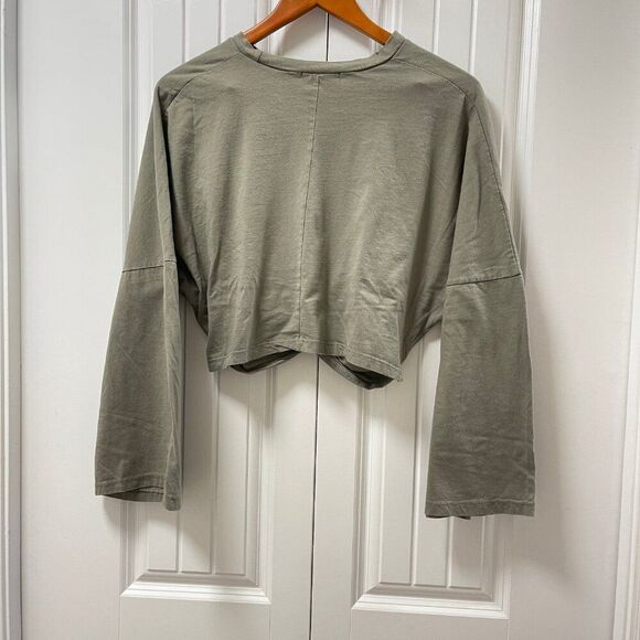 OAK + FORT Flared Wrap Knot Crop Top Green - O/S - Picture 3 of 14